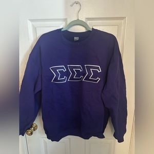 purple, stitched lettering, tri sigma crewneck sweat shirt